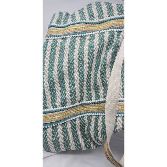 No Boundaries Women's Woven Beach Boho Tote Diaper Bag Mint Stripe Made In India - Picture 2 of 16